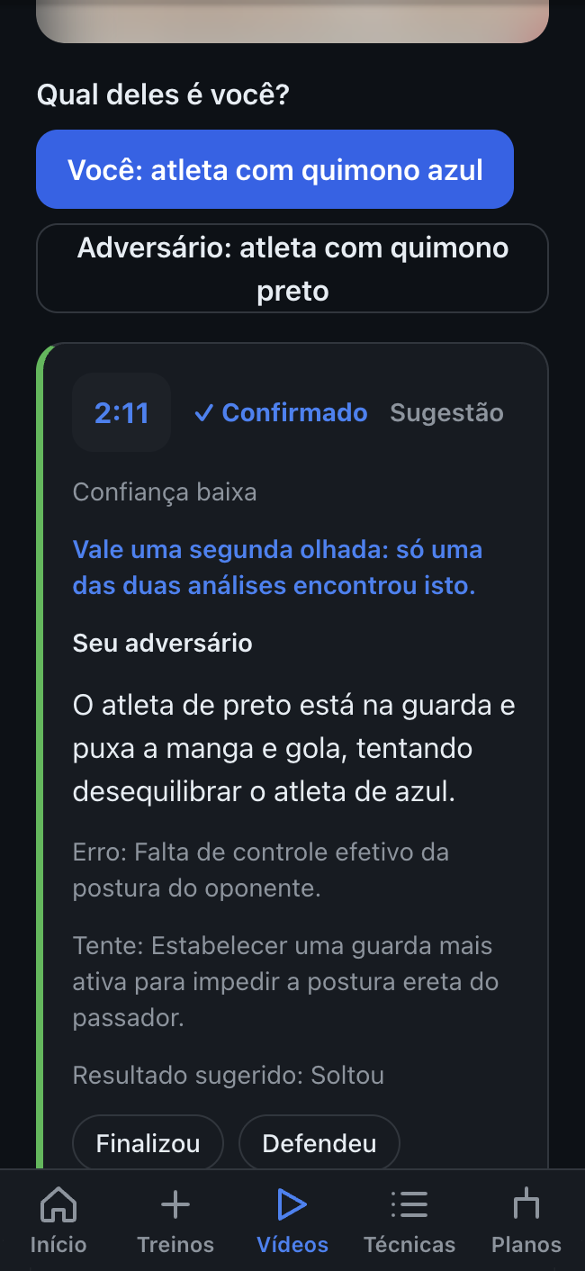 Lista de momentos sugeridos pela IA, cada um com um nível de confiança