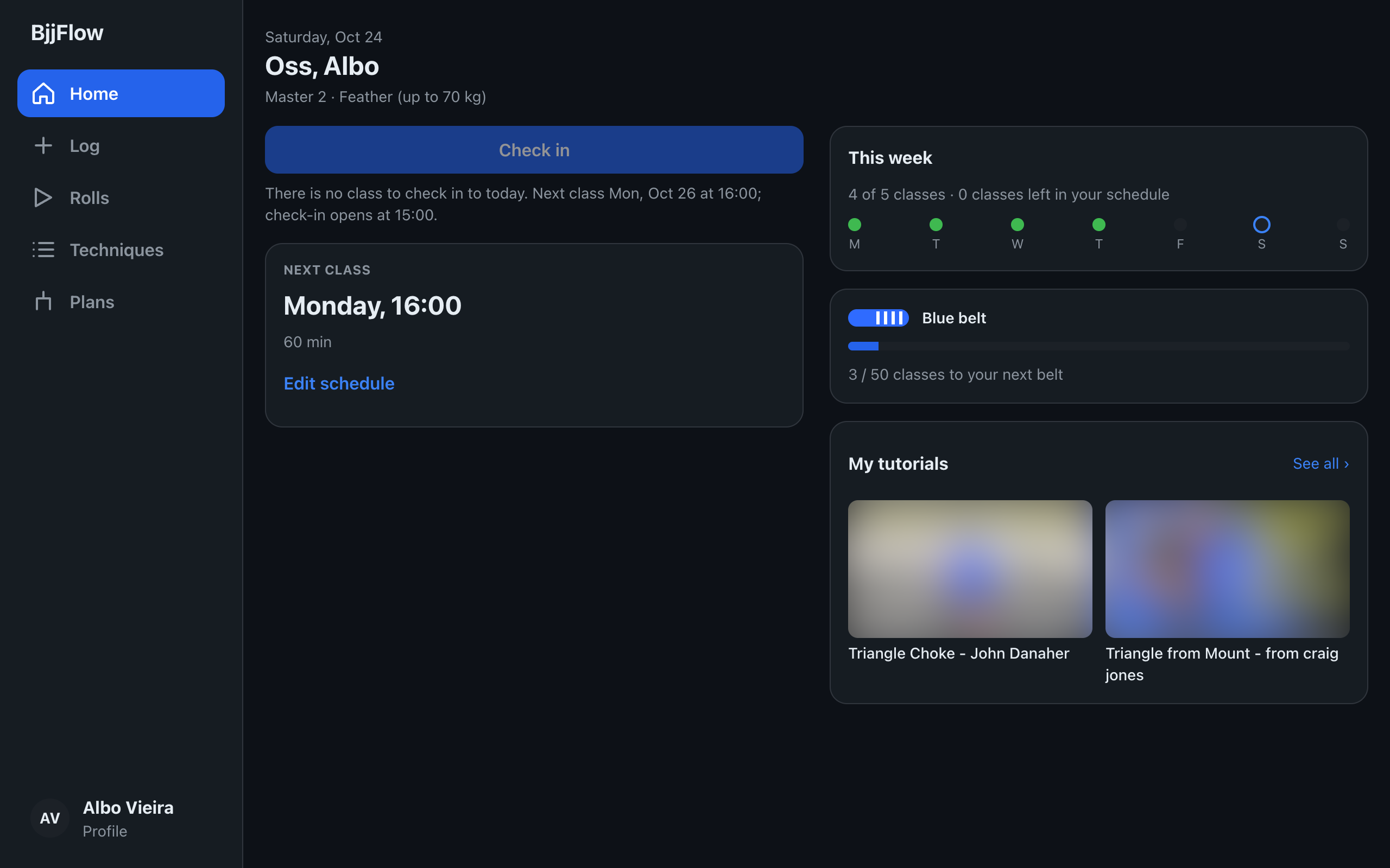 BjjFlow home on a desktop screen