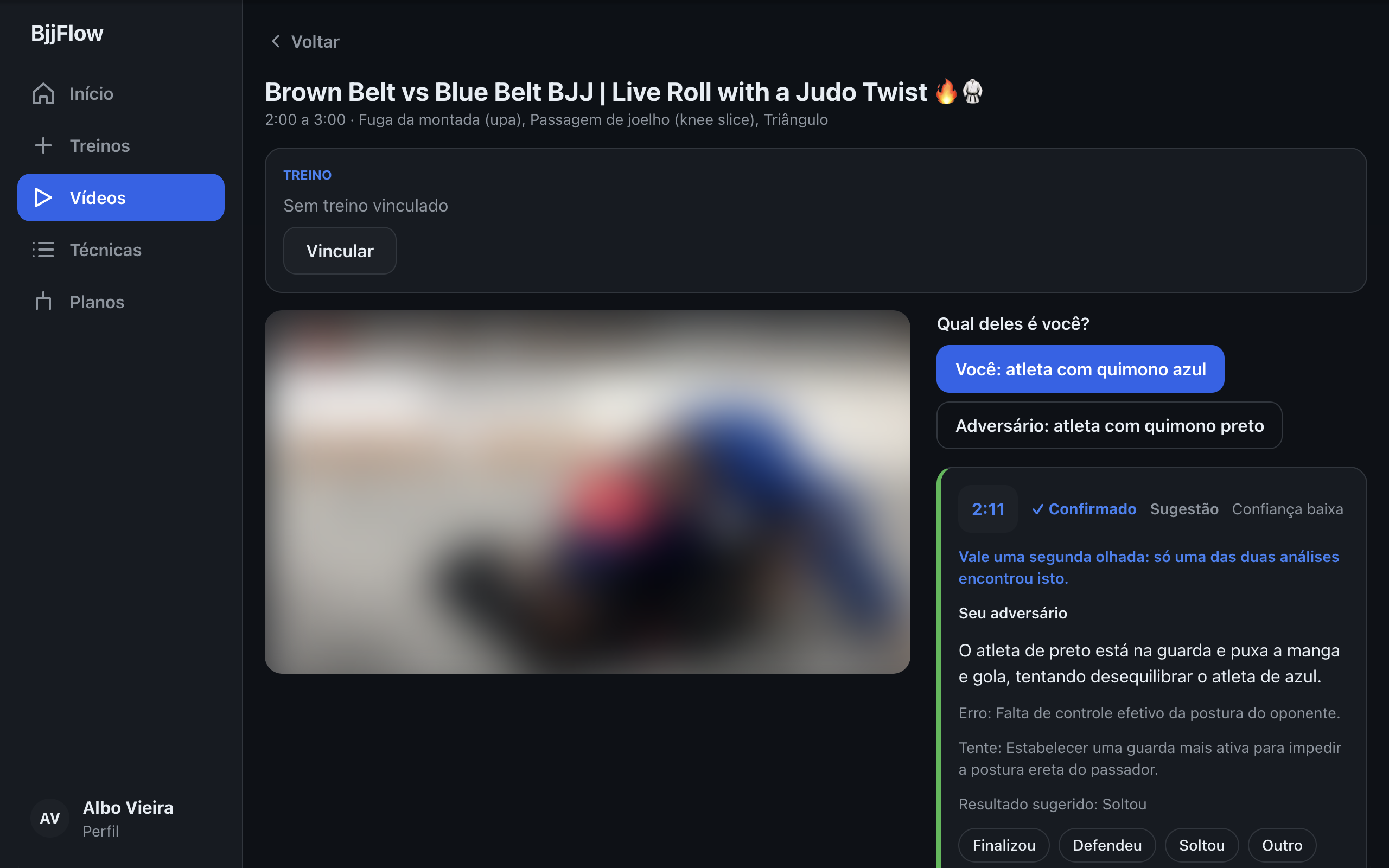 Revisão de vídeo do BjjFlow no computador