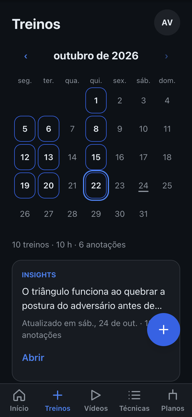 Calendário do diário com os dias de treino marcados