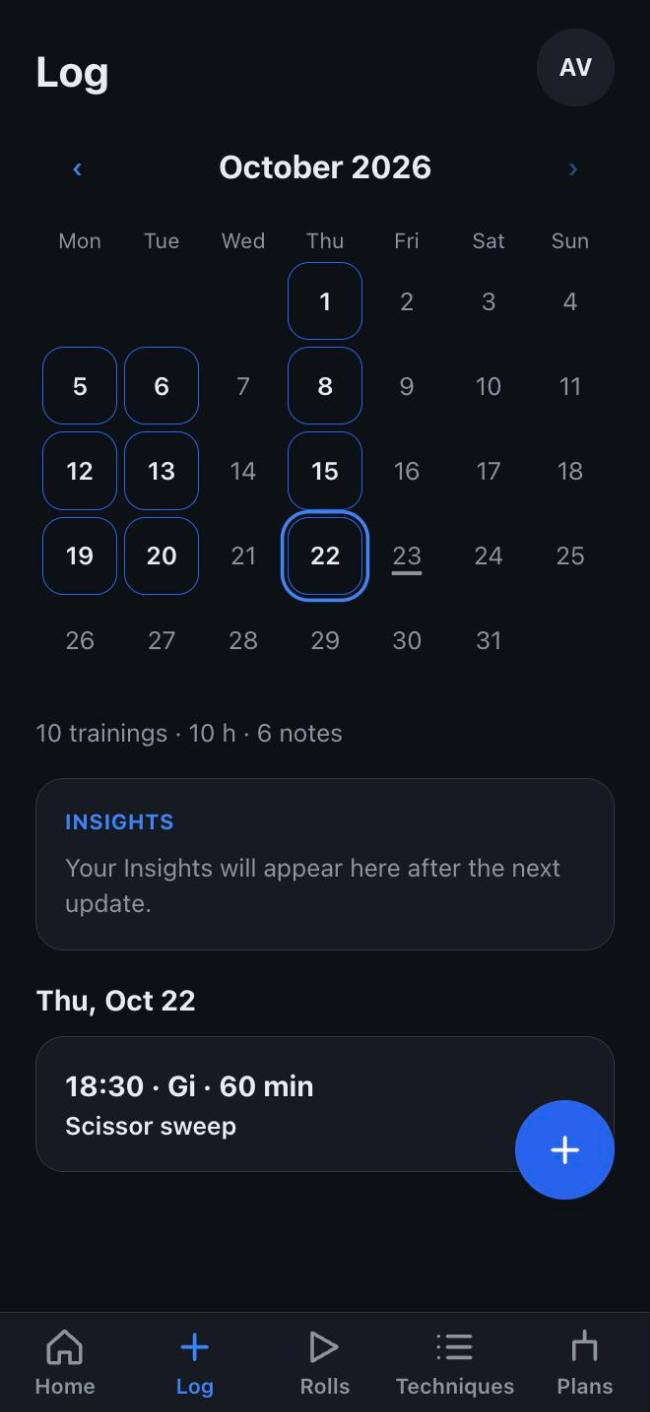 Log calendar with the days of training marked